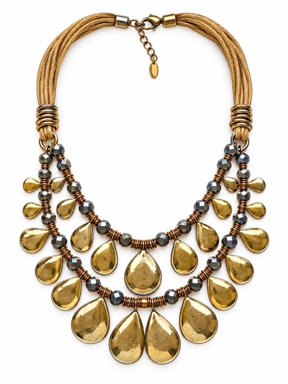 St Thomas Cord Multistrand Teardrop Necklace Metallic drops & crystal